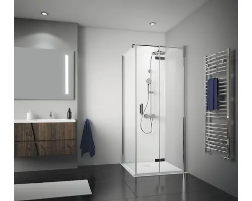 Drehfalttür für Seitenwand Breuer Panorama 800x2000 mm Anschlag links Dekorglas Grau chromoptik