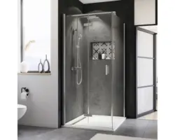 Drehfalttür für Seitenwand Breuer Panorama 1200x2024 mm Anschlag links Dekorglas Intima chromoptik