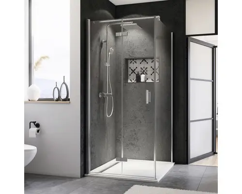 Drehfalttür für Seitenwand Breuer Panorama 1200x2024 mm Anschlag links Dekorglas Intima chromoptik