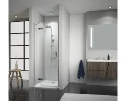 Drehtür für Nische Breuer Panorama 1200x2000 mm Festteil links Dekorglas Grau chromoptik