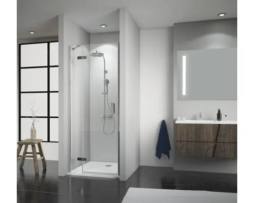 Drehtür für Nische Breuer Panorama 1200x2000 mm Festteil links Dekorglas Grau chromoptik