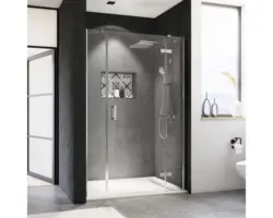 Drehtür für Nische Breuer Panorama 1800x2000 mm Festteil Anschlag rechts Dekorglas Intima chromoptik