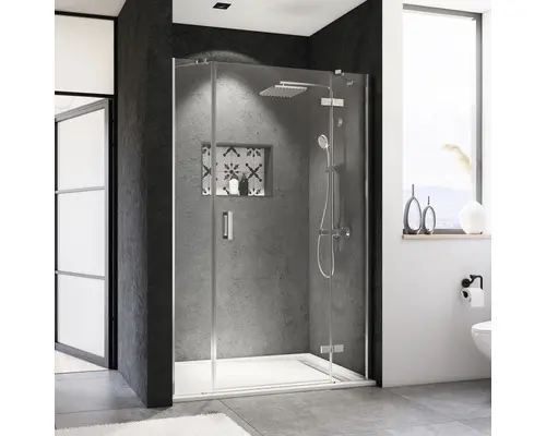 Drehtür für Nische Breuer Panorama 1800x2000 mm Festteil Anschlag rechts Dekorglas Intima chromoptik