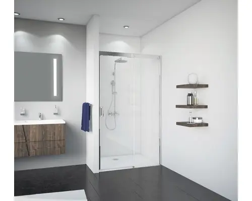 Schiebetür für Nische Breuer Panorama 1400x2000 mm Anschlag rechts Dekorglas Grau chromoptik