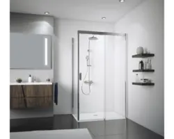 Schiebetür für Seitenwand Breuer Panorama 1600x2000 mm Anschlag rechts Dekorglas Grau chromoptik