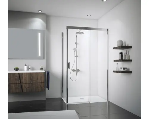 Schiebetür für Seitenwand Breuer Panorama 1600x2000 mm Anschlag rechts Dekorglas Grau chromoptik