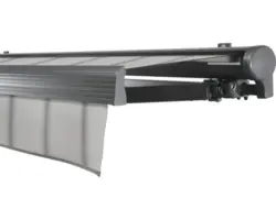 SOLUNA Halbkassettenmarkise Comfort 4x3,5 Stoff Dessin D420 Gestell DB703 dunkelgrau Antrieb rechts inkl. Motor, Sonnen und Windwächter, Wandschalter