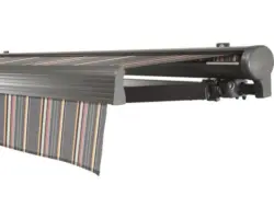 SOLUNA Halbkassettenmarkise Comfort 6x2 Stoff Dessin D422 Gestell DB703 dunkelgrau Antrieb rechts inkl. Motor, Sonnen und Windwächter, Wandschalter