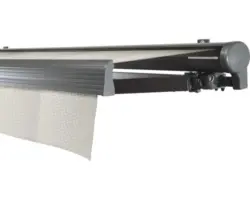 SOLUNA Halbkassettenmarkise Comfort 5x3,5 Stoff Dessin J202 Gestell DB703 dunkelgrau Antrieb rechts inkl. Motor, Sonnen und Windwächter, Wandschalter