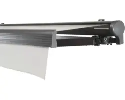 SOLUNA Halbkassettenmarkise Comfort 4,5x3,5 Stoff Dessin U190 Gestell DB703 dunkelgrau Antrieb rechts inkl. Motor, Sonnen und Windwächter, Wandschalter