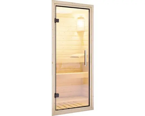 Sauna Türelement Karibu für 68 mm Saunen mit Ganzglastüre aus Klarglas 175x65,6x0,8 cm