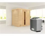Hornbach Blockbohlensauna Karibu Sonja inkl. 9 kW Ofen u.integr.Steuerung mit Dachkranz und Holztüre mit Isolierglas wärmegedämmt