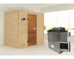 Hornbach Blockbohlensauna Karibu Sonja inkl.9 kW Ofen u.ext.Steuerung ohne Dachkranz mit bronzierter Ganzglastüre
