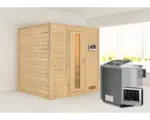 Hornbach Blockbohlensauna Karibu Anja inkl. 9 kW Bio Ofen u.ext.Steuerung ohne Dachkranz mit Holztüre und Isolierglas wärmegedämmt