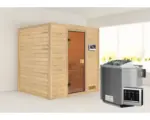 Hornbach Blockbohlensauna Karibu Anja inkl. 9 kW Bio Ofen u.ext.Steuerung ohne Dachkranz mit bronzierter Ganzglastüre