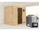 Hornbach Blockbohlensauna Karibu Anja inkl. 9 kW Bio Ofen u.ext.Steuerung ohne Dachkranz mit graphitfarbiger Ganzglastüre
