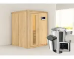 Hornbach Plug & Play Sauna Karibu Sinja inkl. 3,6 kW Ofen u.ext.Steuerung ohne Dachkranz mit Holztüre aus Isolierglas wärmegedämmt