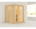 Hornbach Plug & Play Sauna Karibu Achat I ohne Ofen mit Dachkranz und Holztüre mit Isolierglas wärmegedämmt