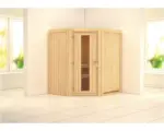 Hornbach Plug & Play Sauna Karibu Monja ohne Ofen und Dachkranz mit Holztüre und Isolierglas wärmegedämmt