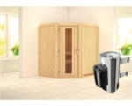 Hornbach Plug & Play Sauna Karibu Monja inkl. 3,6 kW Ofen u.integr.Steuerung ohne Dachkranz mit Holztüre aus Isolierglas wärmegedämmt