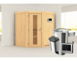 Hornbach Plug & Play Sauna Karibu Monja inkl. 3,6 kW Ofen u.ext.Steuerung ohne Dachkranz mit Holztüre aus Isolierglas wärmegedämmt