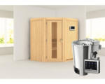 Hornbach Plug & Play Sauna Karibu Monja inkl. 3,6 kW Bio Ofen u.ext.Steuerung ohne Dachkranz mit Holztüre aus Isolierglas wärmegedämmt