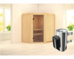 Hornbach Plug & Play Sauna Karibu Monja inkl. 3,6 kW Ofen u.integr.Steuerung ohne Dachkranz mit Ganzglastüre aus Klarglas