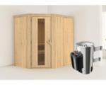 Hornbach Plug & Play Sauna Karibu Laja inkl. 3,6 kW Ofen u.integr.Steuerung ohne Dachkranz mit Holztüre aus Isolierglas wärmegedämmt