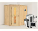 Hornbach Plug & Play Sauna Karibu Laja inkl. 3,6 kW Ofen u.ext.Steuerung ohne Dachkranz mit Holztüre aus Isolierglas wärmegedämmt