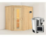 Hornbach Plug & Play Sauna Karibu Laja inkl. 3,6 kW Bio Ofen u.ext.Steuerung ohne Dachkranz mit Holztüre aus Isolierglas wärmegedämmt