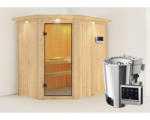 Hornbach Plug & Play Sauna Karibu Laja inkl. 3,6 kW Bio Ofen u.ext.Steuerung mit Dachkranz und bronzierter Ganzglastüre
