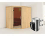 Hornbach Plug & Play Sauna Karibu Laja inkl. 3,6 kW Ofen u.integr.Steuerung ohne Dachkranz mit graphitfarbiger Ganzglastüre