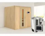 Hornbach Plug & Play Sauna Karibu Maria inkl. 3,6 kW Bio Ofen u.ext.Steuerung ohne Dachkranz mit Holztüre aus Isolierglas wärmegedämmt