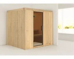 Plug & Play Sauna Karibu Maria ohne Ofen ohne Dachkranz mit graphitfarbiger Ganzglastüre