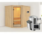 Hornbach Plug & Play Sauna Karibu Silja inkl. 3,6 kW Ofen u.ext.Steuerung ohne Dachkranz mit Ganzglastüre aus Klarglas