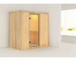 Hornbach Elementsauna Karibu Mariado ohne Ofen und Dachkranz mit Ganzglastüre aus Klarglas
