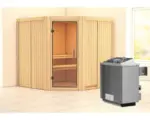 Hornbach Elementsauna Karibu Jarina inkl. 9 kW Ofen u.integr.Steuerung ohne Dachkranz mit Ganzglastüre aus Klarglas