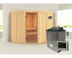 Hornbach Elementsauna Karibu Jarina inkl. 9 kW Ofen u.ext.Steuerung ohne Dachkranz mit Ganzglastüre aus Klarglas