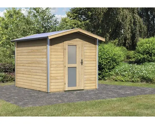 Saunahaus Karibu Nosse I ohne Ofen mit Vorraum und Holztüre mit Milchglas