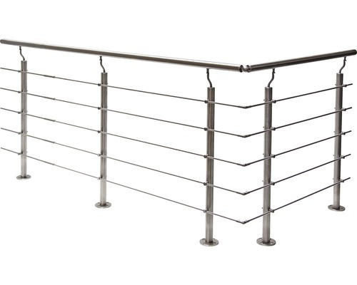 Pertura Geländer-Komplettset Hestia L-Form Edelstahl mit Rundstäbenfür Bodenmontage B: 7 m