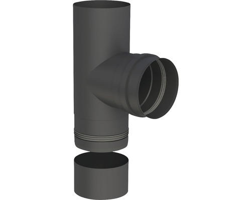 Pellet-Ofenrohr-T-Stück Jeremias Pellet-Line Ø 80mm schwarz mit Muffe und Kondensatschale