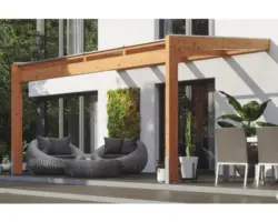Terrassenüberdachung SKAN HOLZ Novara mit Pfostenlaschen 450x359 cm eiche hell