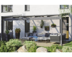 Terrassenüberdachung SKAN HOLZ Novara mit Pfostenlaschen 557x359 cm grau