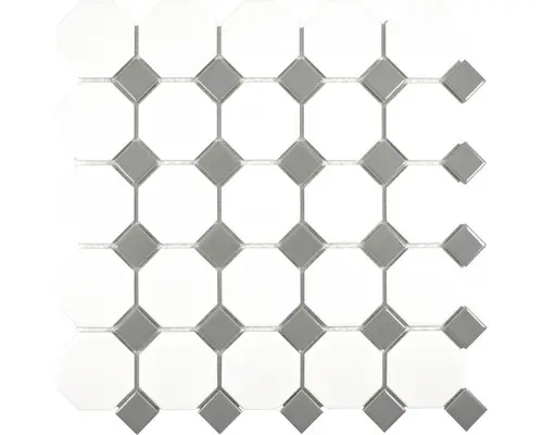 Keramikmosaik Octag 29,5x29,5 cm weiß grau glänzend