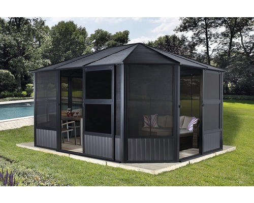 Pavillon SOJAG Charleston 12x12 mit Wandelementen und Moskitonetz 367 x 367 cm anthrazit