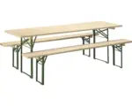 Hornbach Bierzeltgarnitur Festzeltgarnitur Set 3-teilig Tisch 220 x 70 cm Bänke 220 x 25 cm Fichte natur grün