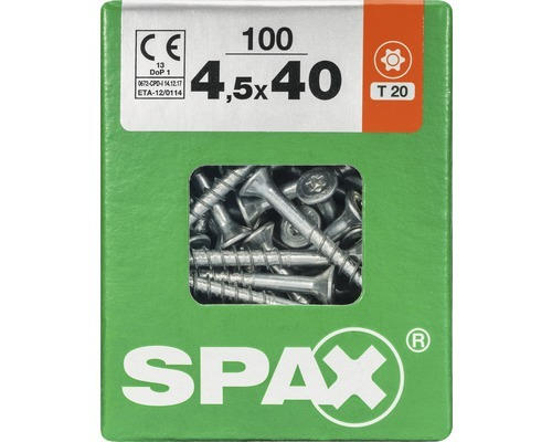 Spax Universalschraube Senkkopf Stahl gehärtet T 20, Holz-Teilgewinde 4,5x40 mm, 100 Stück