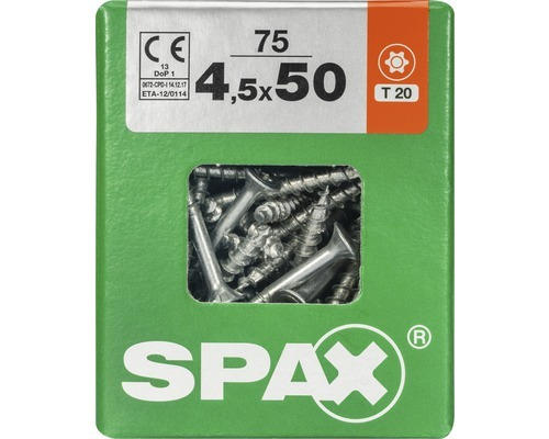 Spax Universalschraube Senkkopf Stahl gehärtet T 20, Holz-Teilgewinde 4,5x50 mm, 75 Stück