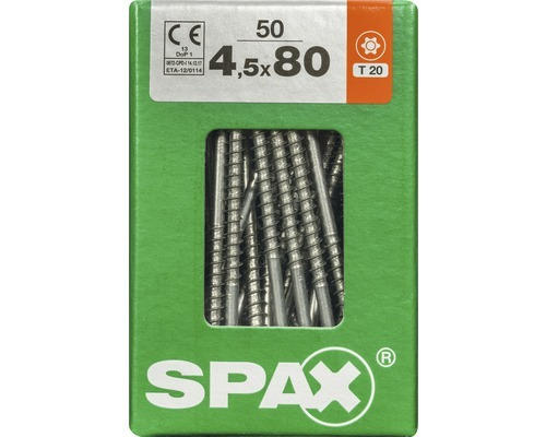 Spax Universalschraube Senkkopf Stahl gehärtet T 20, Holz-Teilgewinde 4,5x80 mm, 50 Stück