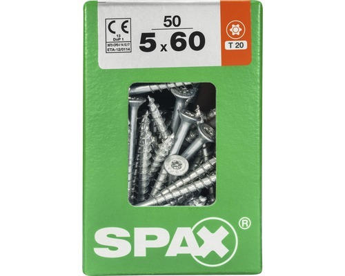 Spax Universalschraube Senkkopf Stahl gehärtet T 20, Holz-Teilgewinde 5x60 mm, 50 Stück